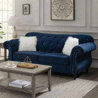 77 Inches Nailhead Trim Velvet Loveseat with Crystal Tufting, Blue - BM233089