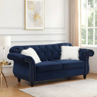 77 Inches Nailhead Trim Velvet Loveseat with Crystal Tufting, Blue - BM233089