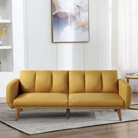 Adjustable Upholstered Sofa with Track Armrests and Angled Legs, Yellow - BM233093