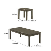 3 Piece Transitional Coffee Table and End Table with Block Legs, Gray - BM233095