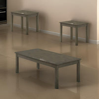 3 Piece Transitional Coffee Table and End Table with Block Legs, Gray - BM233095