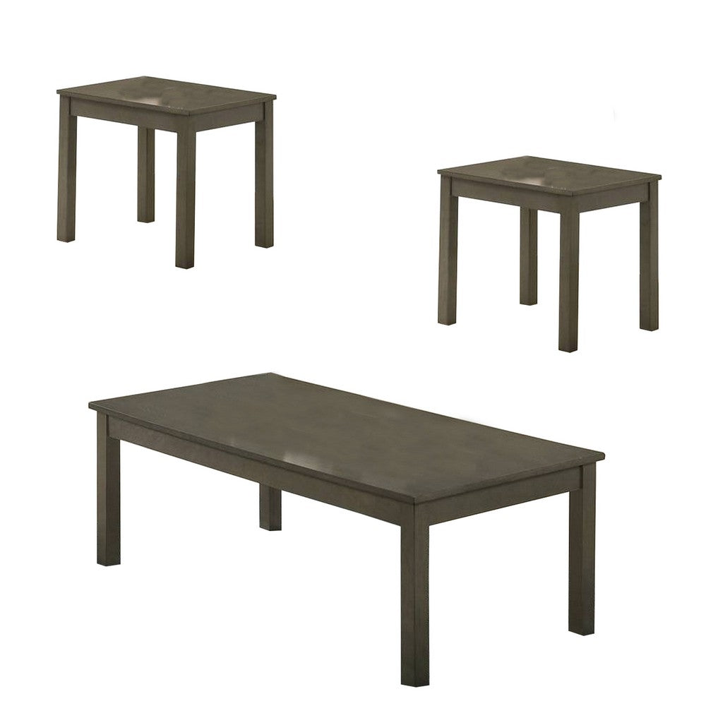 3 Piece Transitional Coffee Table and End Table with Block Legs, Gray - BM233095