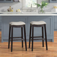 29 Inch Wooden Bar Stool with Upholstered Cushion Seat, Set of 2, Gray and Black - BM233105