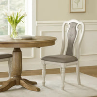 Dining Chair with Button Tufted Backrest, Padded Seat, Set of 2, White and Gray - BM233110