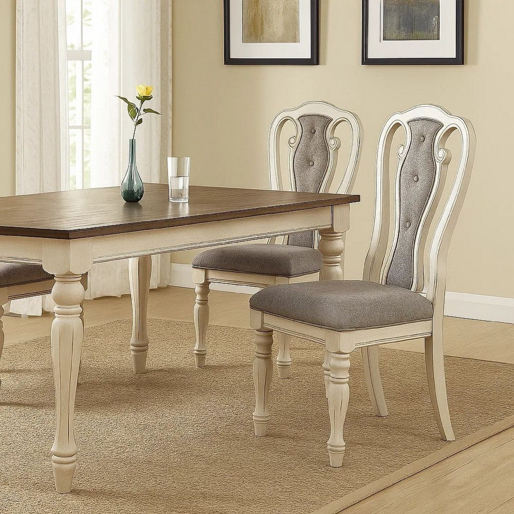 Dining Chair with Button Tufted Backrest, Padded Seat, Set of 2, White and Gray - BM233110