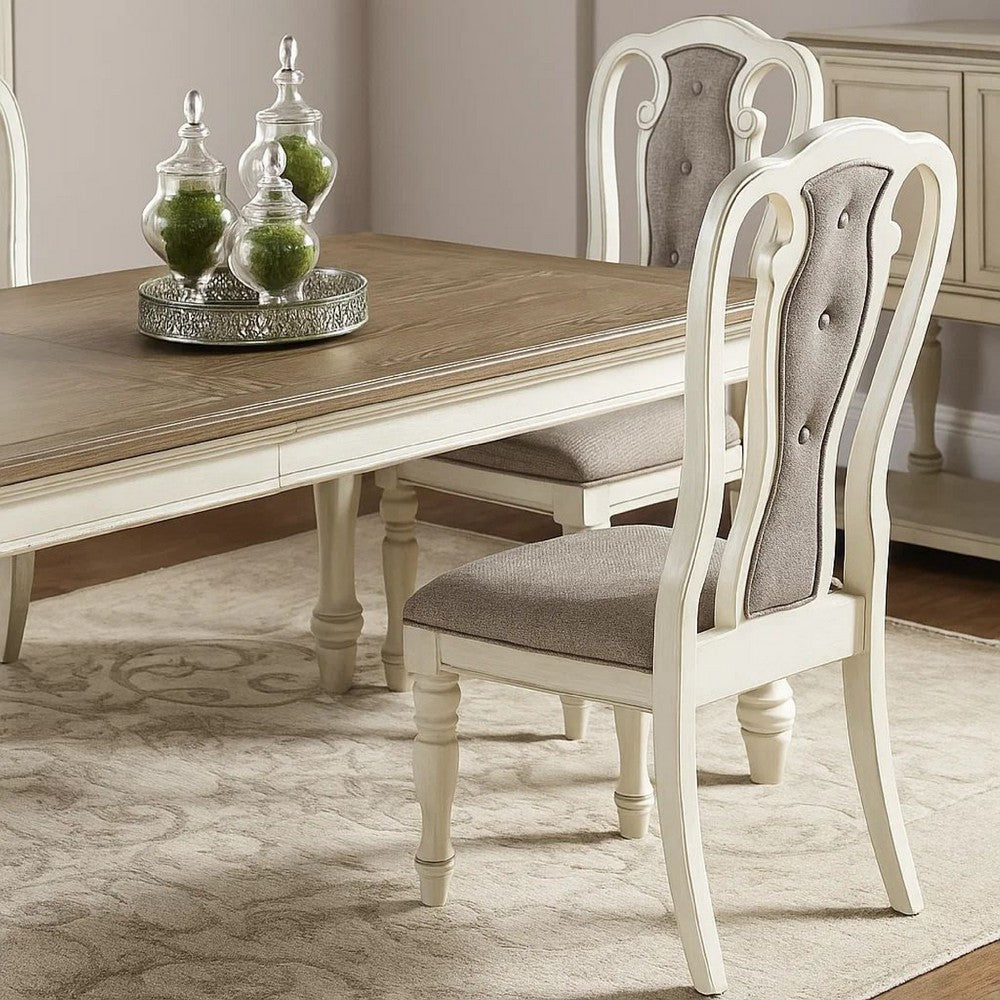 Dining Chair with Button Tufted Backrest, Padded Seat, Set of 2, White and Gray - BM233110