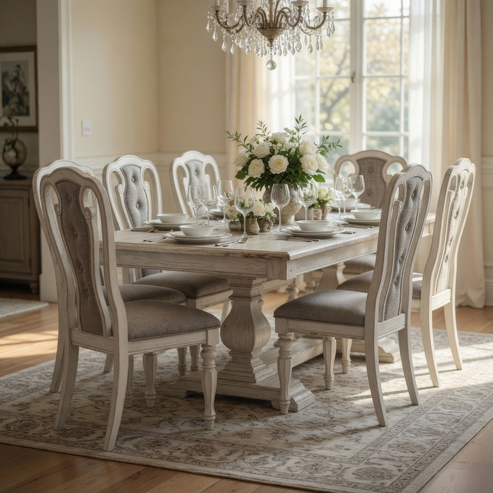 Dining Chair with Button Tufted Backrest, Padded Seat, Set of 2, White and Gray - BM233110