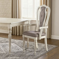 Wooden Arm Chair with Button Tufted Back, Set of 2, Cream and Gray - BM233131
