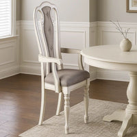 Wooden Arm Chair with Button Tufted Back, Set of 2, Cream and Gray - BM233131