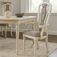 Wooden Arm Chair with Button Tufted Back, Set of 2, Cream and Gray - BM233131