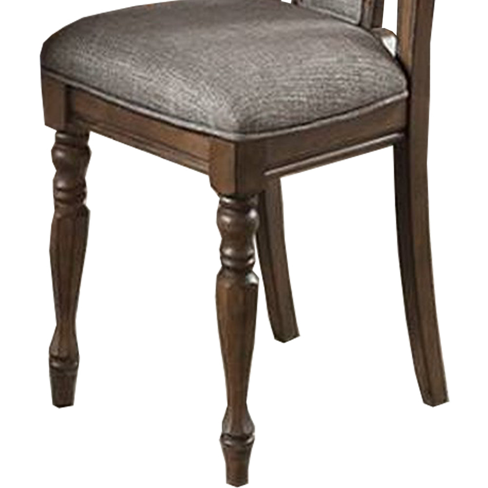 Wooden Dining Chair with Button Tufted Back, Set of 2, Brown and Gray - BM233133