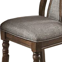 Wooden Dining Chair with Button Tufted Back, Set of 2, Brown and Gray - BM233133