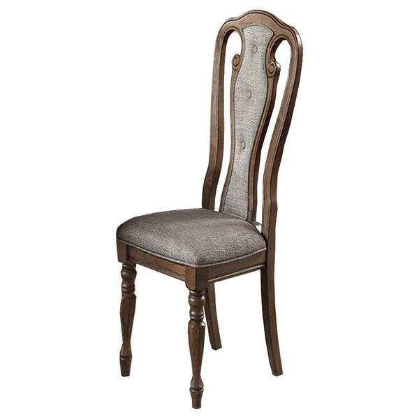 Wooden Dining Chair with Button Tufted Back, Set of 2, Brown and Gray - BM233133