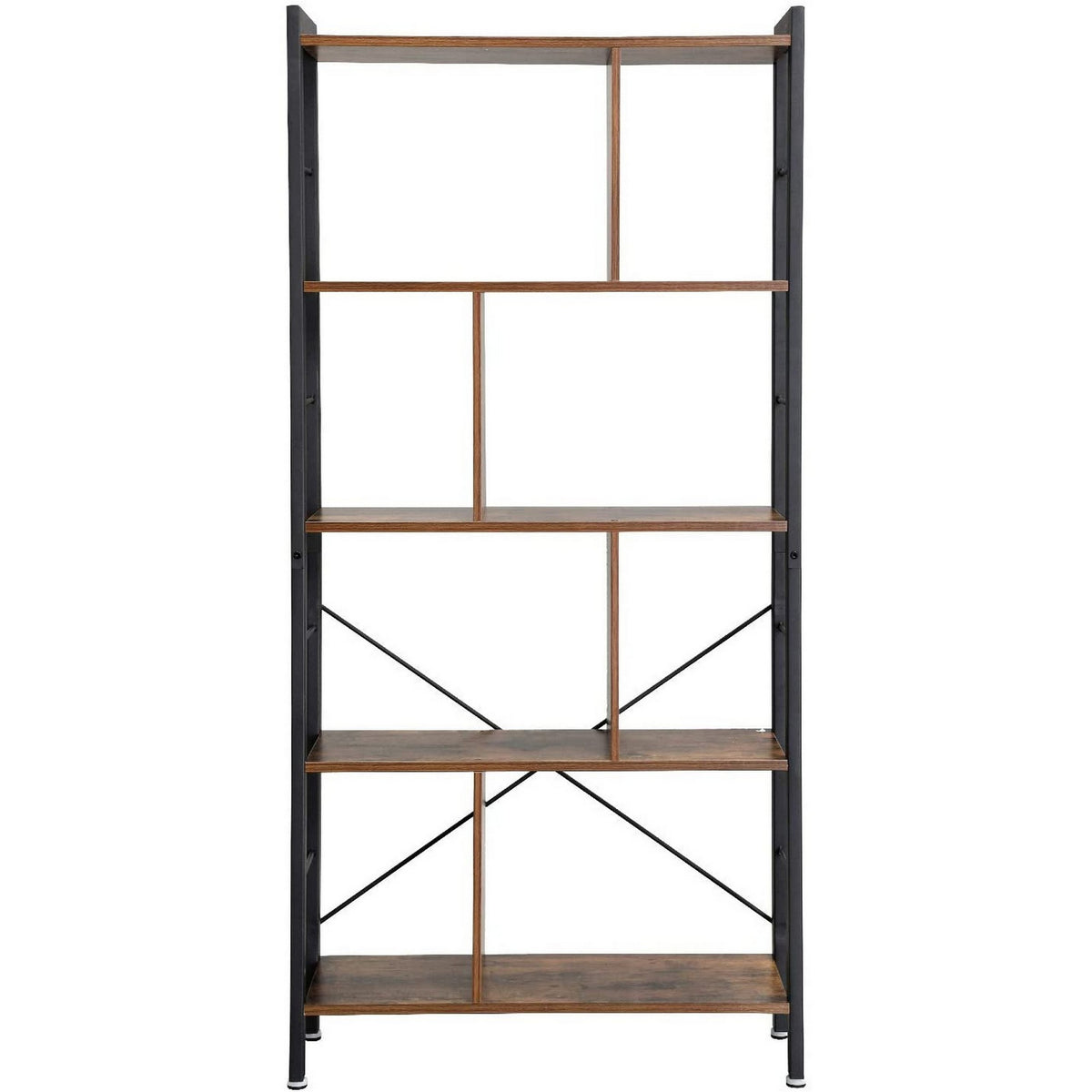 4 Tier Wood and Metal Bookcase with Crossbars, Brown and Black - BM233143