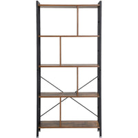 4 Tier Wood and Metal Bookcase with Crossbars, Brown and Black - BM233143