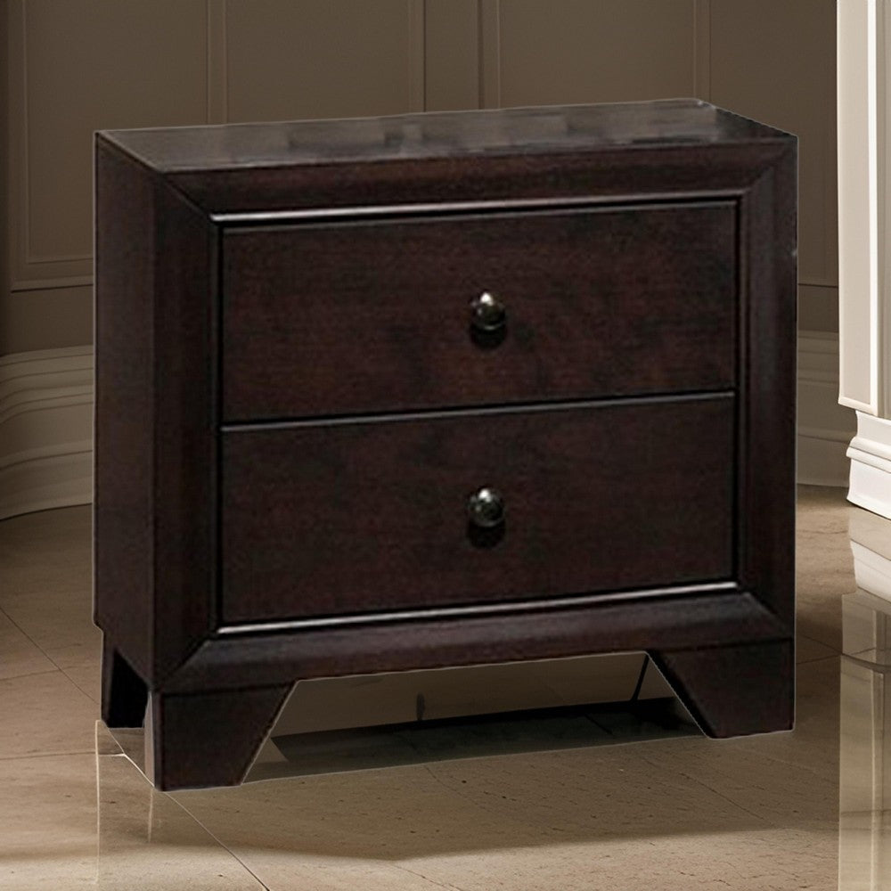 Transitional Wooden Nightstand with Two Spacious Drawers, Brown - BM233159