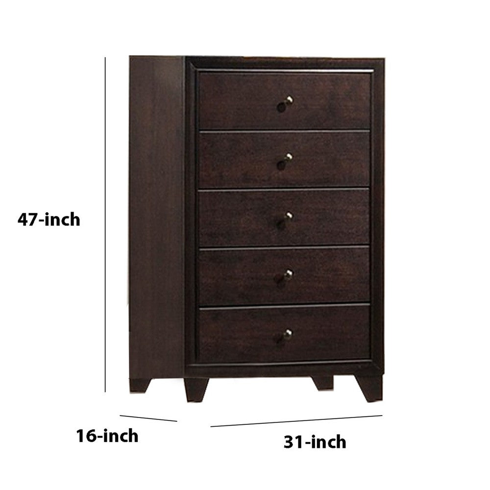 Transitional Wooden Chest with Five Spacious Drawers, Brown - BM233162