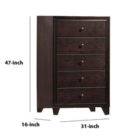 Transitional Wooden Chest with Five Spacious Drawers, Brown - BM233162
