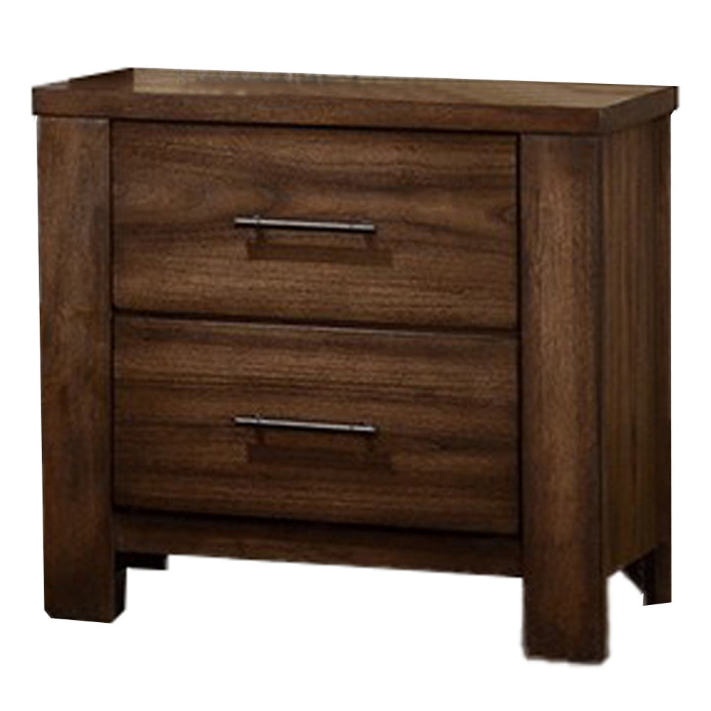 Tiva Wooden Nightstand with Two Drawers, Distressed Oak Brown - BM233163