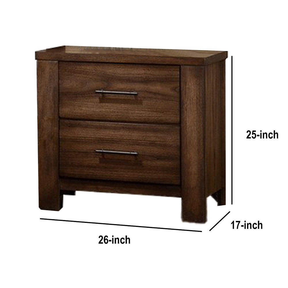 Tiva Wooden Nightstand with Two Drawers, Distressed Oak Brown - BM233163