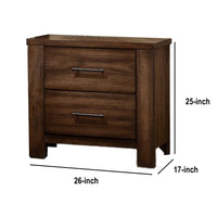 Tiva Wooden Nightstand with Two Drawers, Distressed Oak Brown - BM233163
