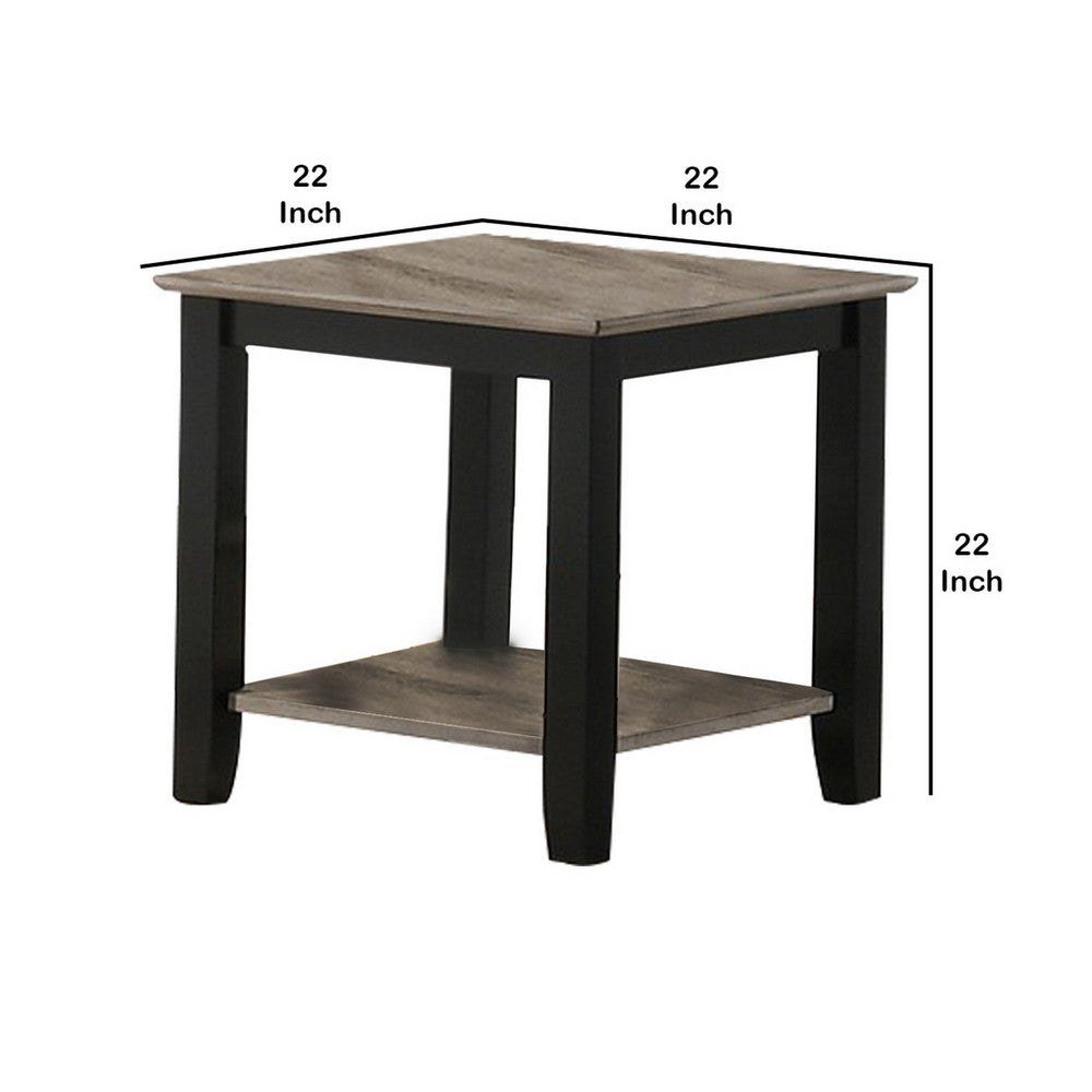 Wooden End Table with One Open Shelf, Black and Gray - BM233171