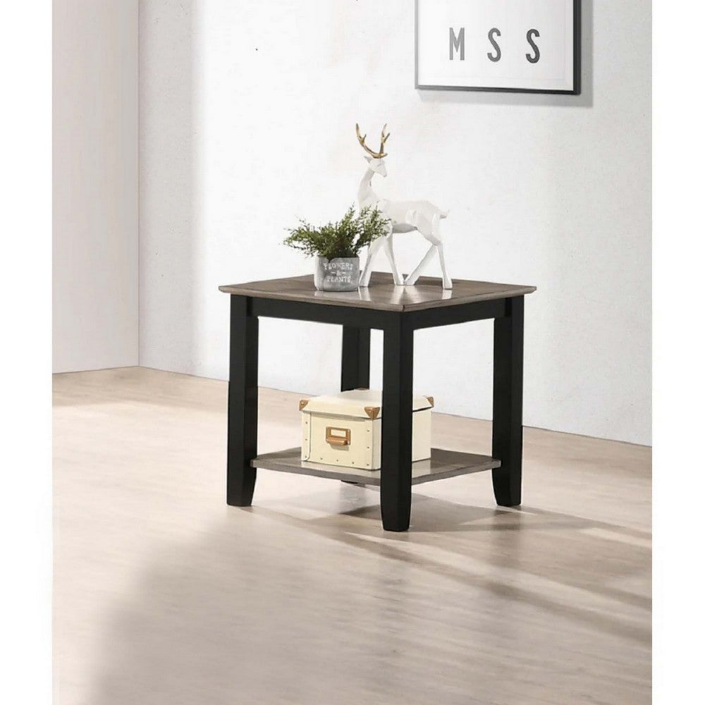 Wooden End Table with One Open Shelf, Black and Gray - BM233171