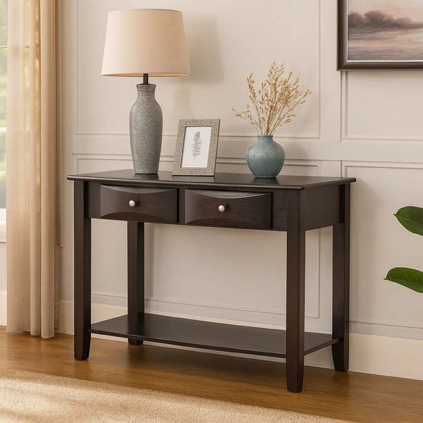 Wooden Console Table with 2 Spacious Drawers, Brown - BM233172