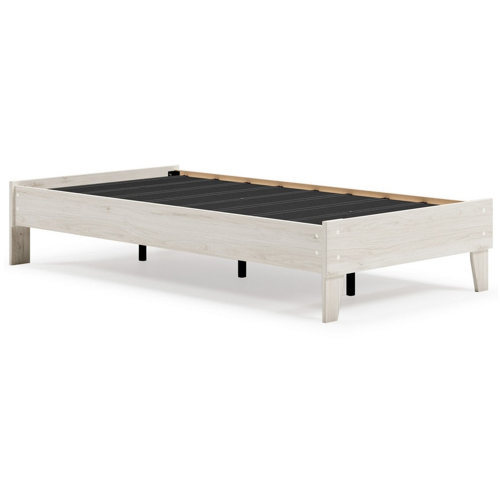 Wooden Twin Platform Bed with Grains, Off White - BM233200