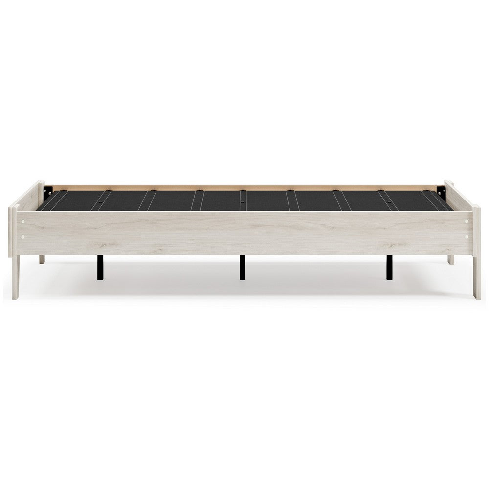 Wooden Twin Platform Bed with Grains, Off White - BM233200