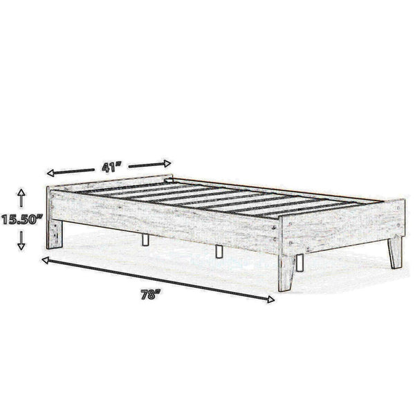 Wooden Twin Platform Bed with Grains, Off White - BM233200