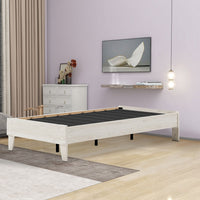 Wooden Twin Platform Bed with Grains, Off White - BM233200