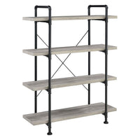 56 Inch 4 Tier Metal and Wooden Bookcase, Black and Gray - BM233213