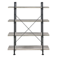 56 Inch 4 Tier Metal and Wooden Bookcase, Black and Gray - BM233213