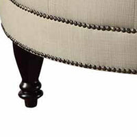 Round Shaped Fabric Ottoman with Nailhead Trim, Gray - BM233231