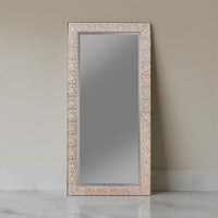 Rectangular Beveled Accent Floor Mirror with Glitter Mosaic Pattern, Silver - BM233237