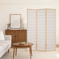 3 Panel Foldable Wooden Frame Room Divider with Grid Design, Brown - BM233240