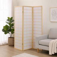 3 Panel Foldable Wooden Frame Room Divider with Grid Design, Brown - BM233240