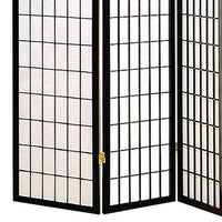 4 Panel Foldable Wooden Frame Room Divider with Grid Design, Black - BM233241