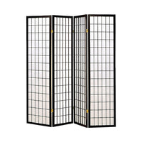 4 Panel Foldable Wooden Frame Room Divider with Grid Design, Black - BM233241