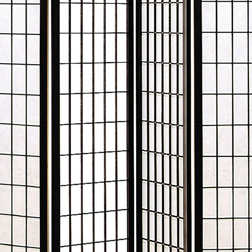 4 Panel Foldable Wooden Frame Room Divider with Grid Design, Black - BM233241