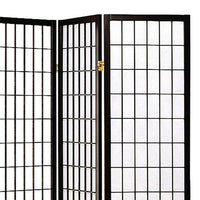 4 Panel Foldable Wooden Frame Room Divider with Grid Design, Black - BM233241