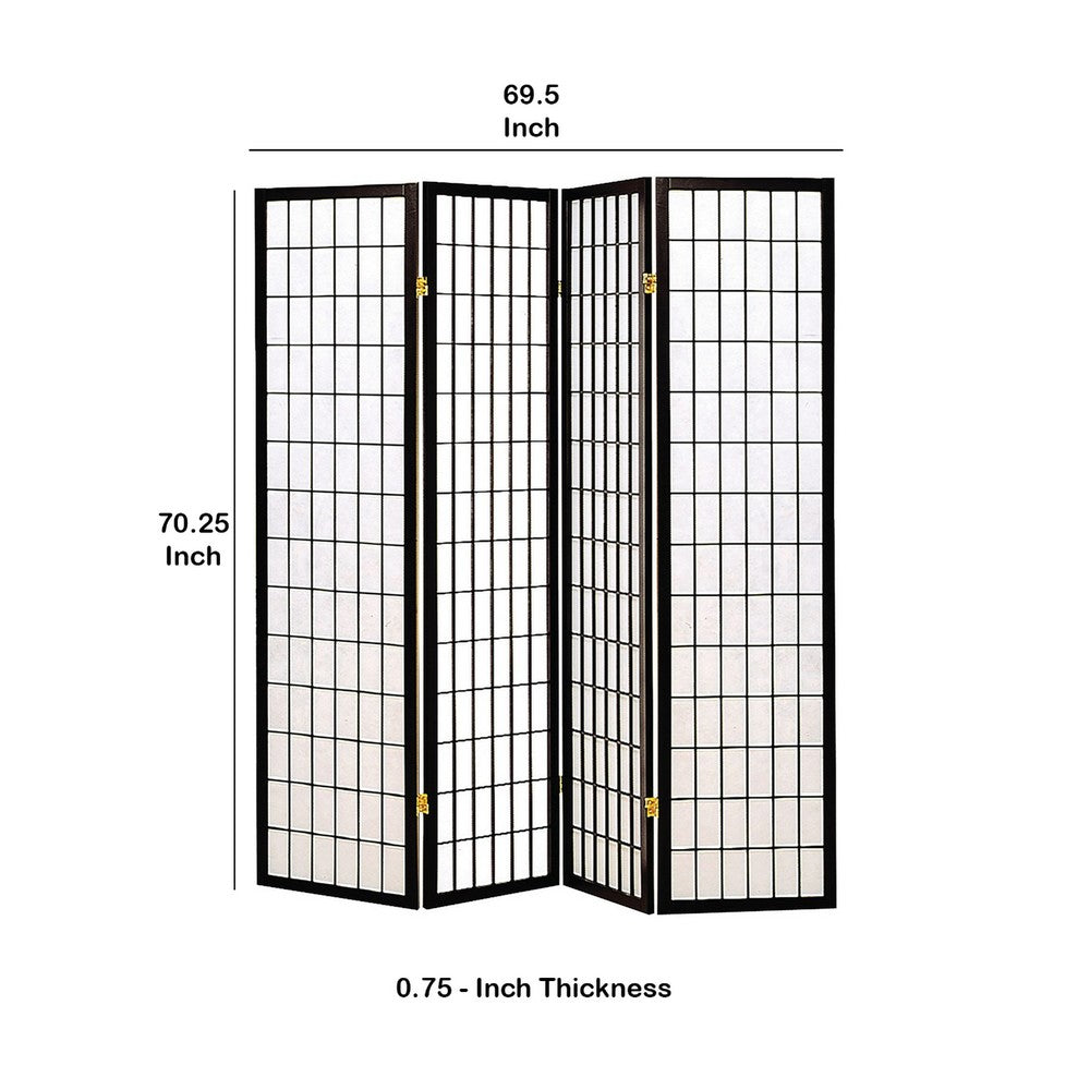 4 Panel Foldable Wooden Frame Room Divider with Grid Design, Black - BM233241