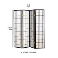 4 Panel Foldable Wooden Frame Room Divider with Grid Design, Black - BM233241