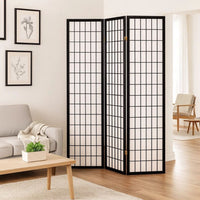 4 Panel Foldable Wooden Frame Room Divider with Grid Design, Black - BM233241