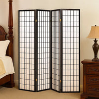 4 Panel Foldable Wooden Frame Room Divider with Grid Design, Black - BM233241
