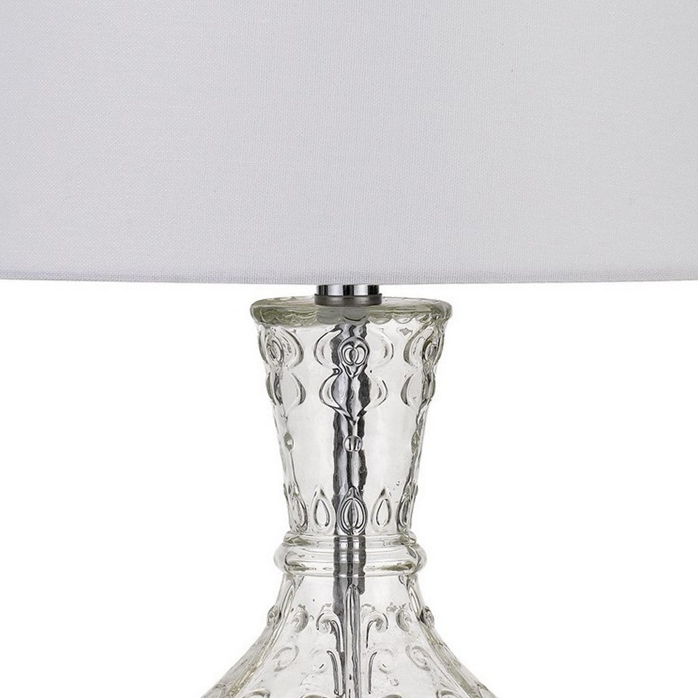 150 Watt Textured Glass Base Table Lamp, White and Clear  - BM233332