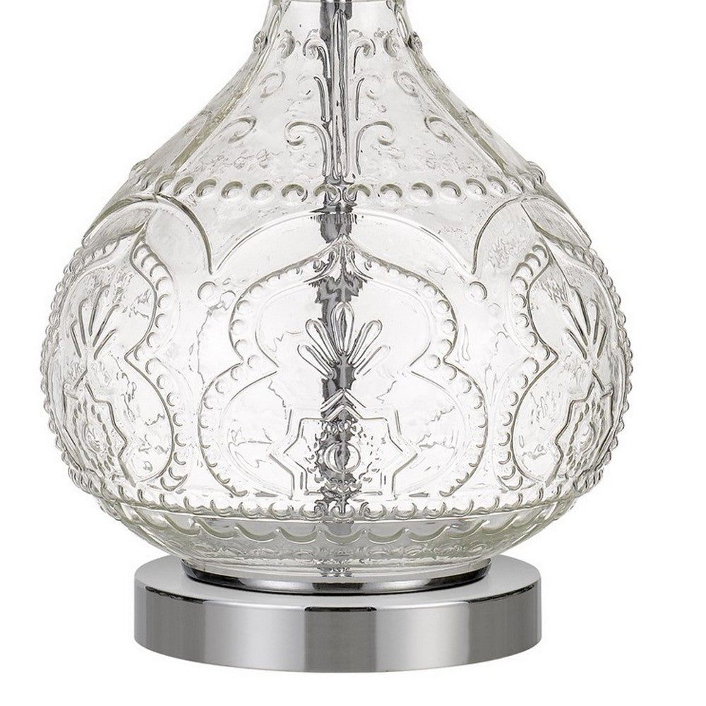 150 Watt Textured Glass Base Table Lamp, White and Clear  - BM233332