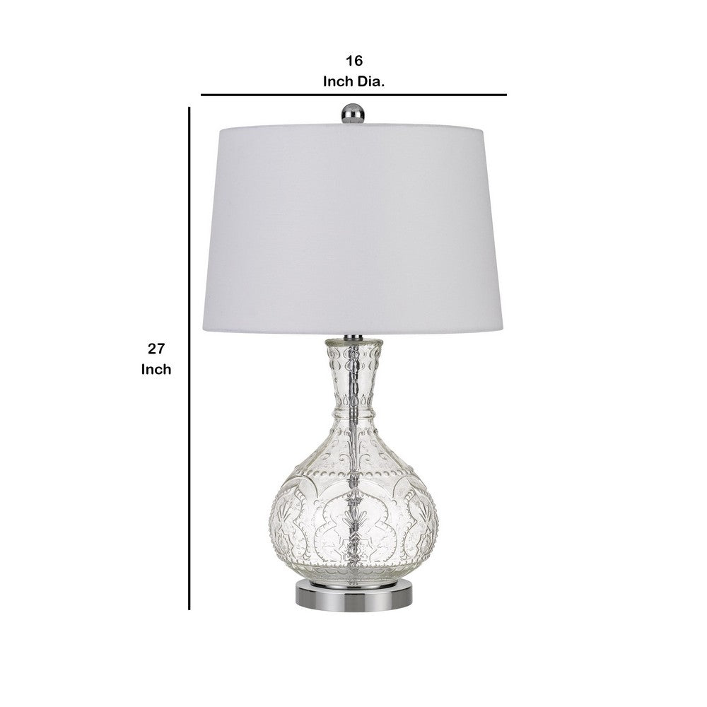 150 Watt Textured Glass Base Table Lamp, White and Clear  - BM233332