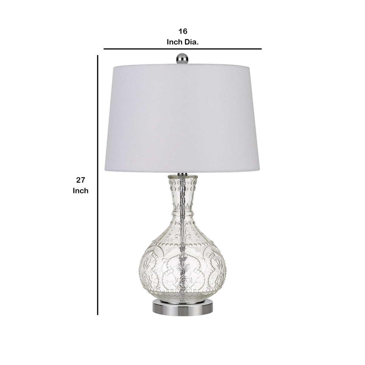150 Watt Textured Glass Base Table Lamp, White and Clear  - BM233332